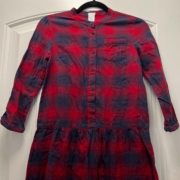 Crewcuts Youth Girls Plaid Button Front Cotton Long Sleeve Dress Sz 12 Red Blue - Picture 3 of 4